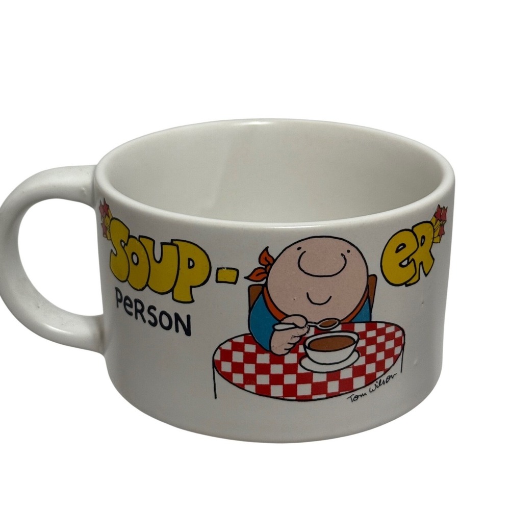 Vintage Ziggy Soup-er Person Ceramic Soup Mug Tom Wilson Cartoon White 4 Inch